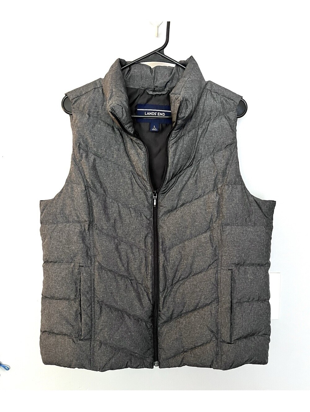 Lands End Womens Down Puffer Vest Size L 14-16 Gray Quilted